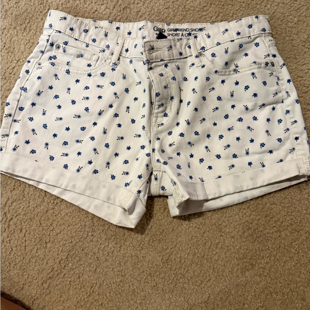 GAP White and Blue Floral Jean Shorts
